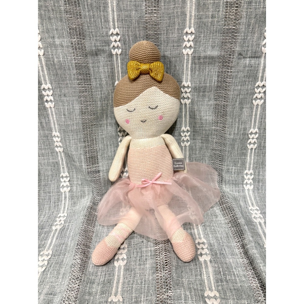 Emma Ballerina Knit Plush Doll Pink Tutu Gold 18" Washable Stuffed Rattle Toy